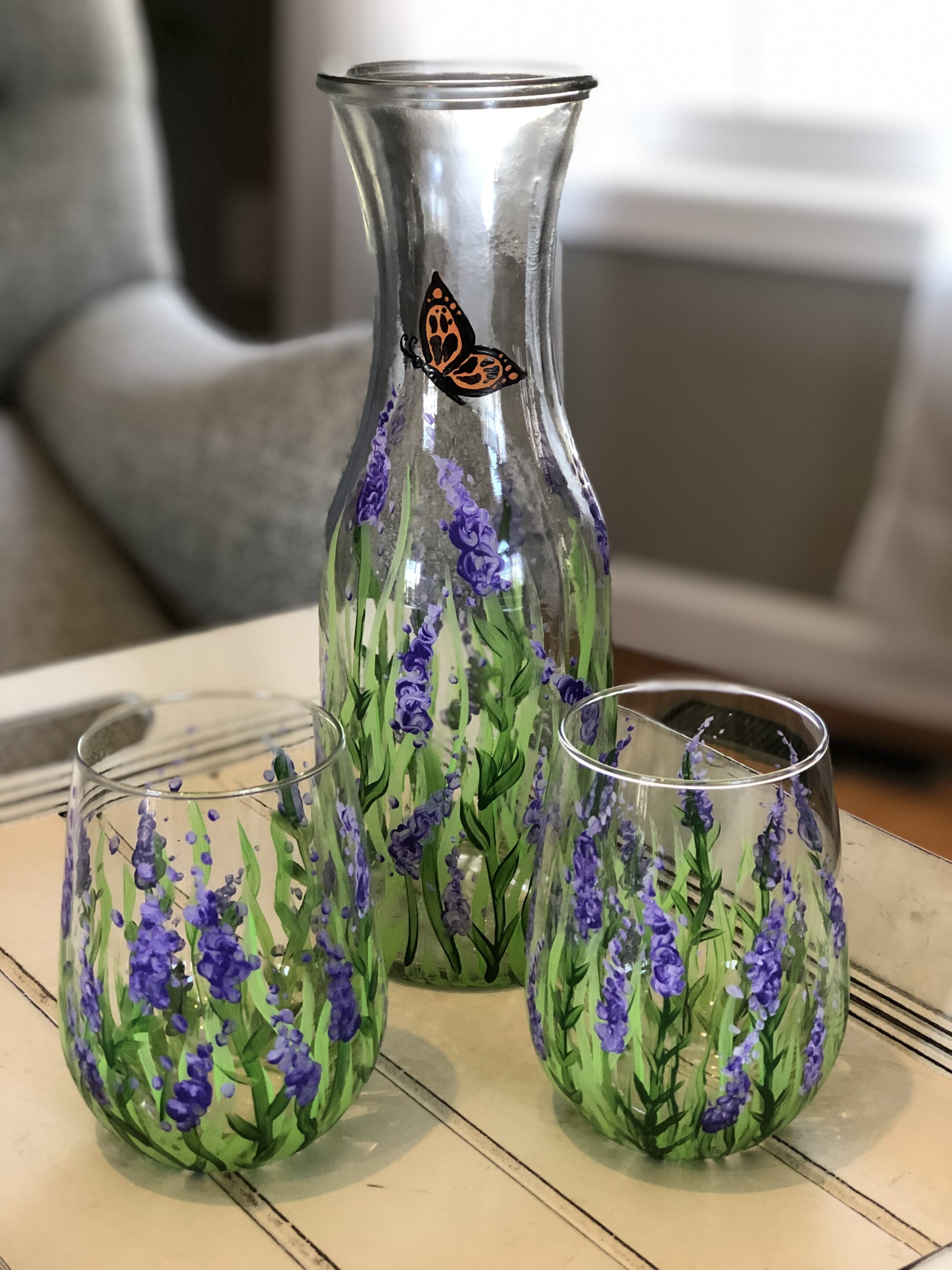 Glass Paint and Sip – Lavender Fields Carafe and Wine Glasses